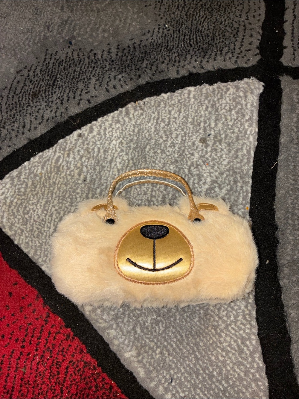 Old Navy Cream Plush Bear Handbag with Gold Face Accent